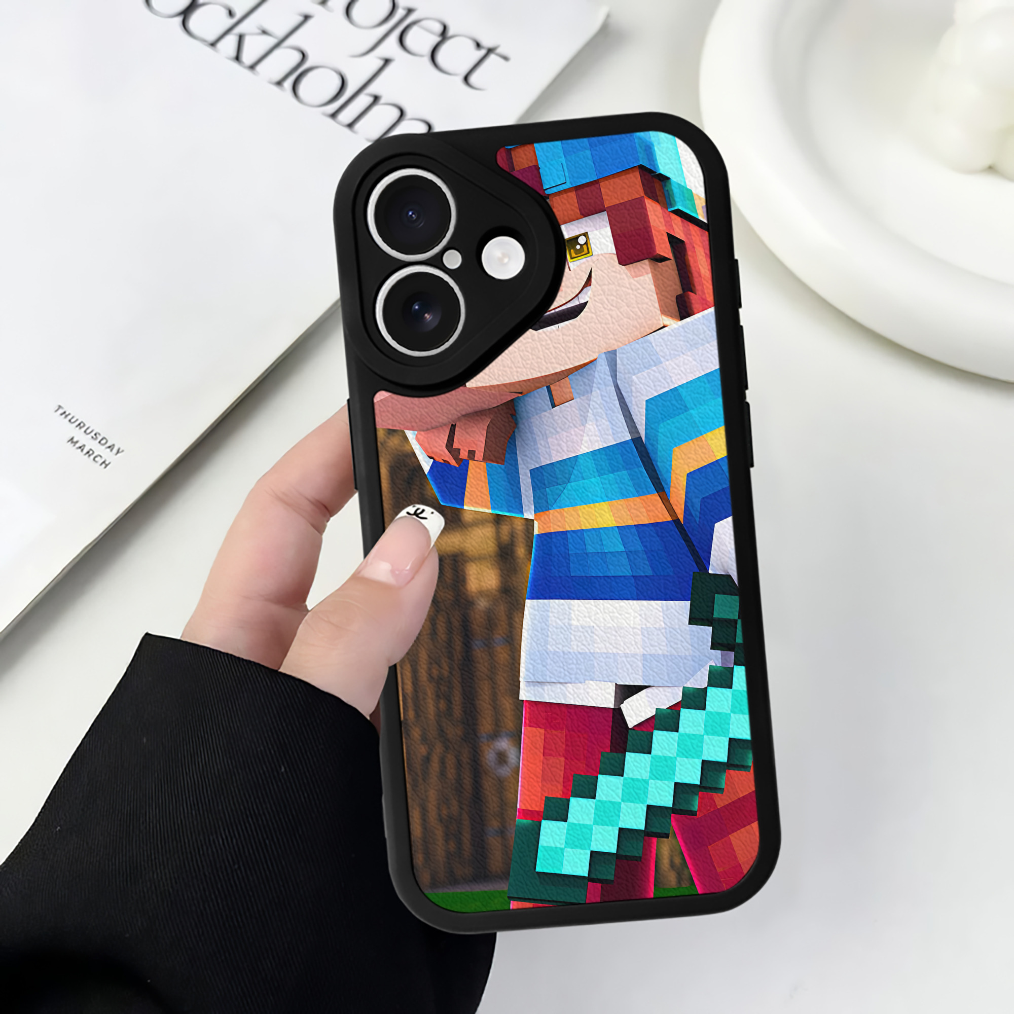 （画像用） マインクラフト ブロックの世界 Minecraft MC Block world 【iPhone 16シリーズ対応】シリコンスマホケース（レザー調） 材質：シリコン